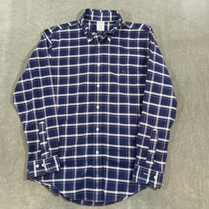 Brooks Brothers Regent Men's Medium Navy Plaid Button Down Shirt Non Iron
